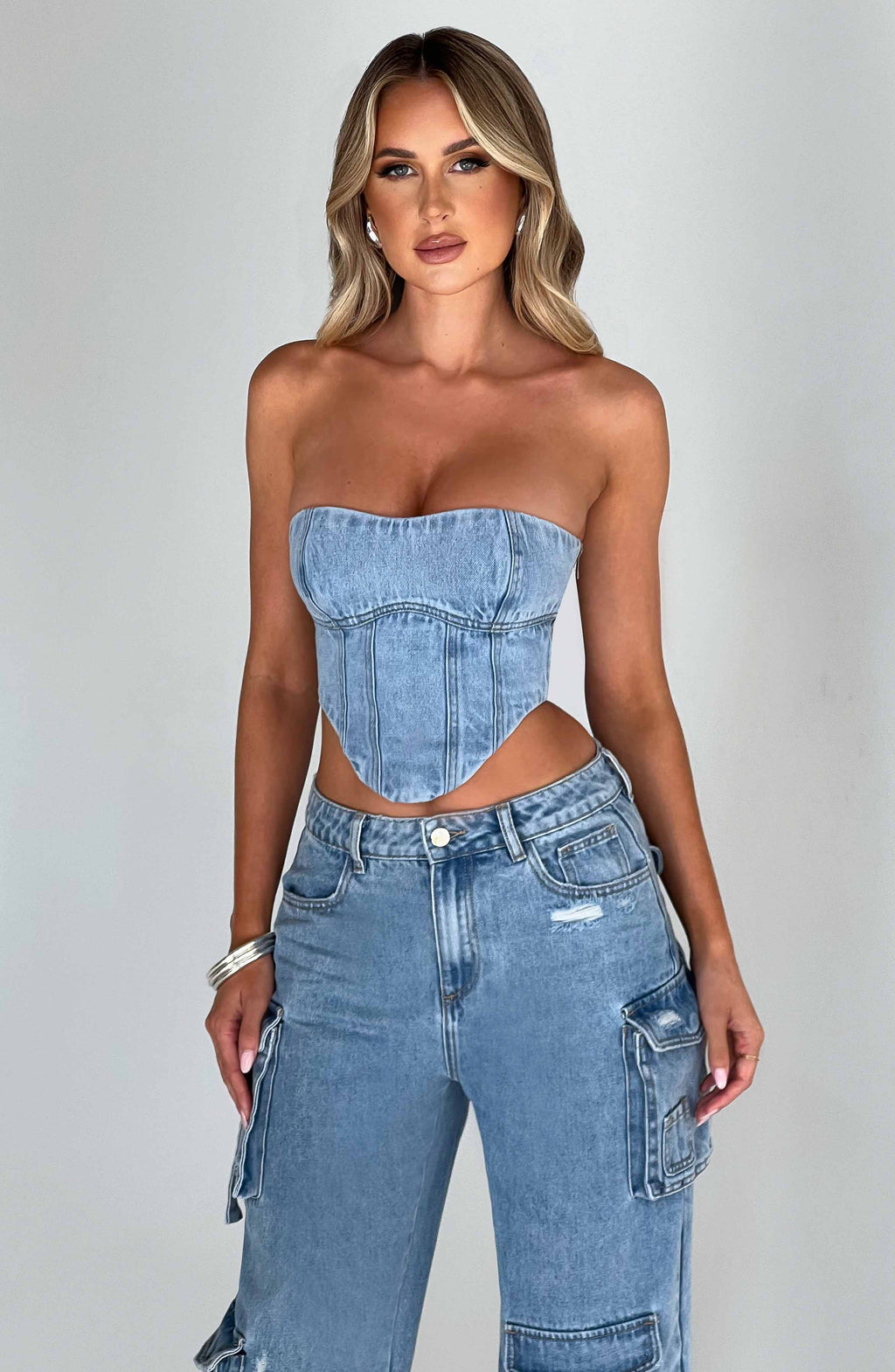 Baby Blue Reworked Spellout Corset Top Size undefined - $67 - From Allison