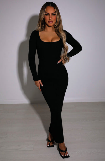 A Must Have Ribbed Midi Dress - Black, Fashion Nova, Dresses