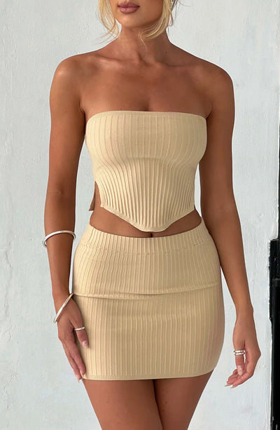 Tailored Seam Detail Mini Skirt - Sand – BOA